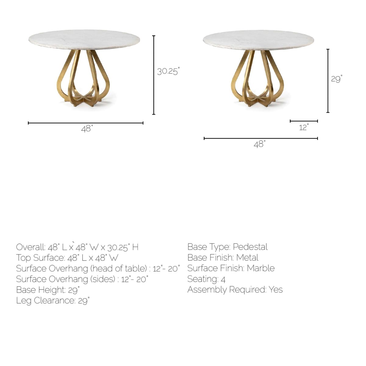 Laurent Dining Table White Marble | Gold Metal - dining-table