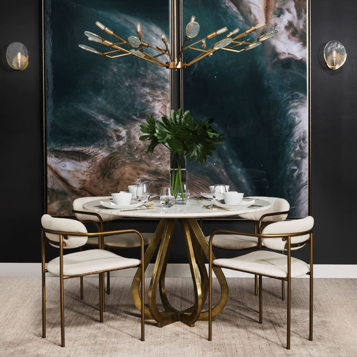 Laurent Dining Table White Marble | Gold Metal - dining-table