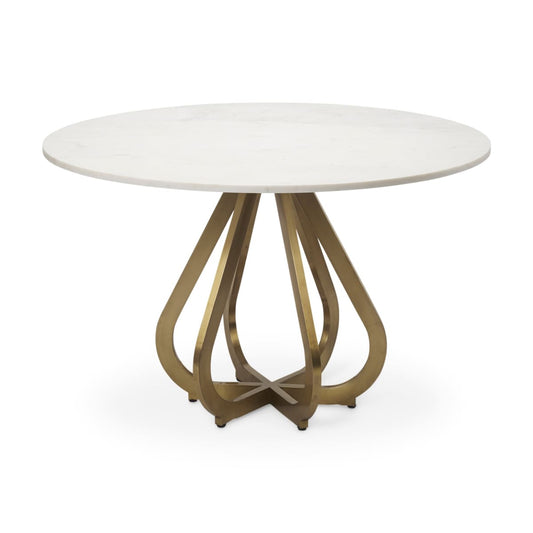 Laurent Dining Table White Marble | Gold Metal - dining-table