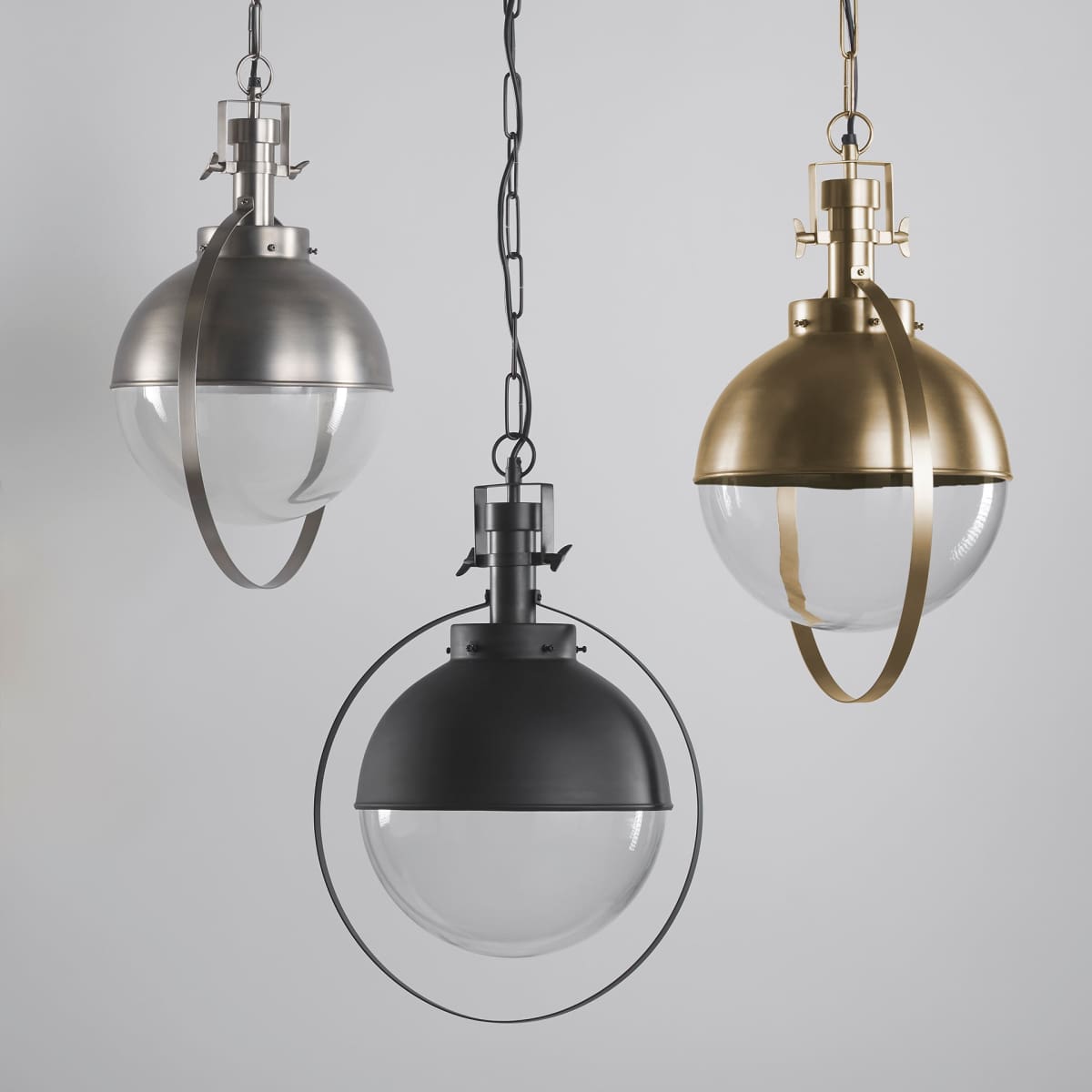 Leighton Pendant Light Antique Nickel Metal | Glass Globe - pendant-light