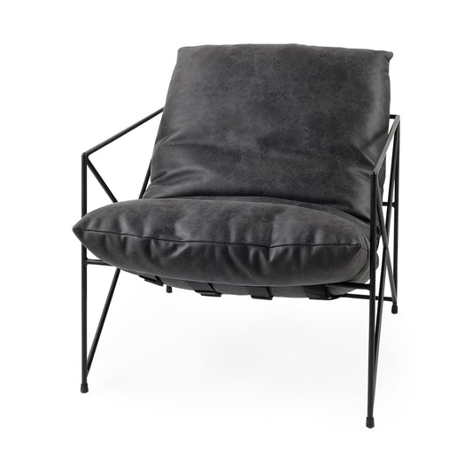 Leonidas Accent Chair Black Faux Leather | Black Metal - accent-chairs