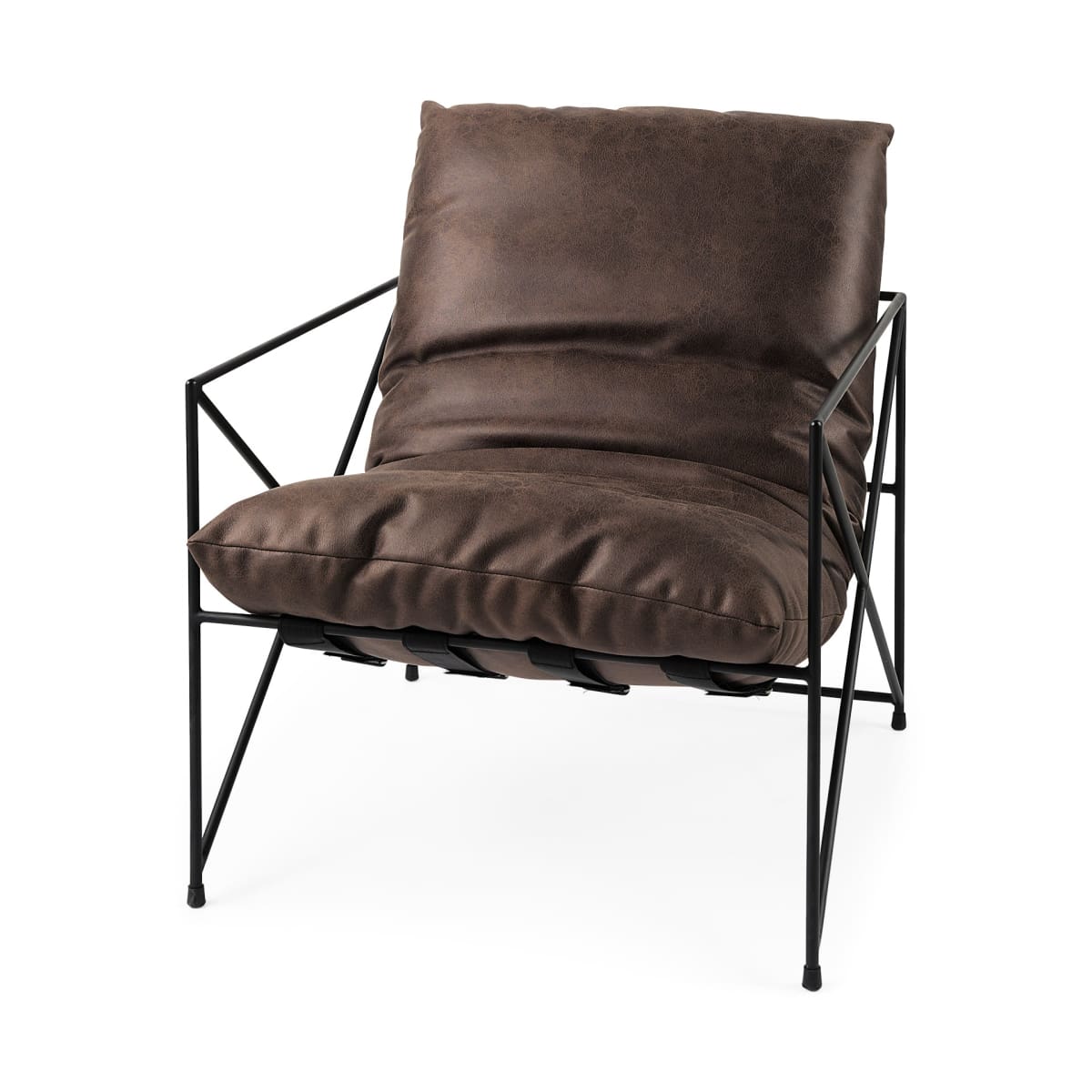 Leonidas Accent Chair Brown Faux Leather | Black Metal - accent-chairs