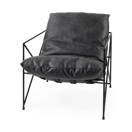 Leonidas Leather Accent Chair Black Faux Leather | Black Metal - accent-chairs