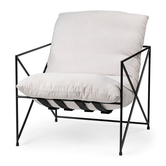 Leonidas Upholstered Accent Chair Cream Fabric | Black Metal - accent-chairs