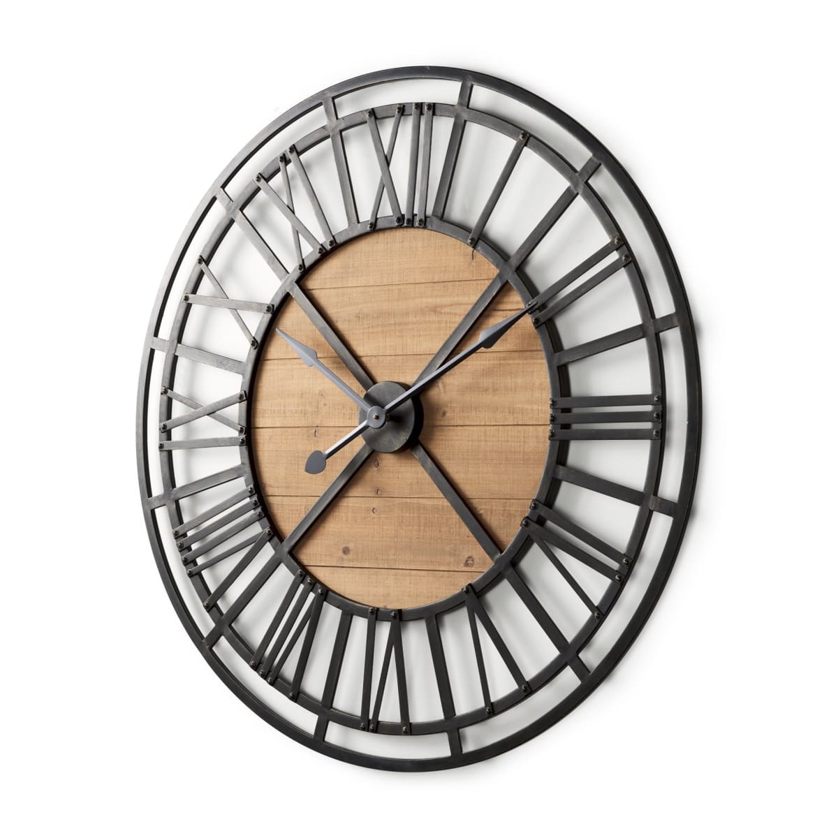 Lewiston Wall Clock Brown Wood | Black Metal | 42.1’’ - wall-clocks