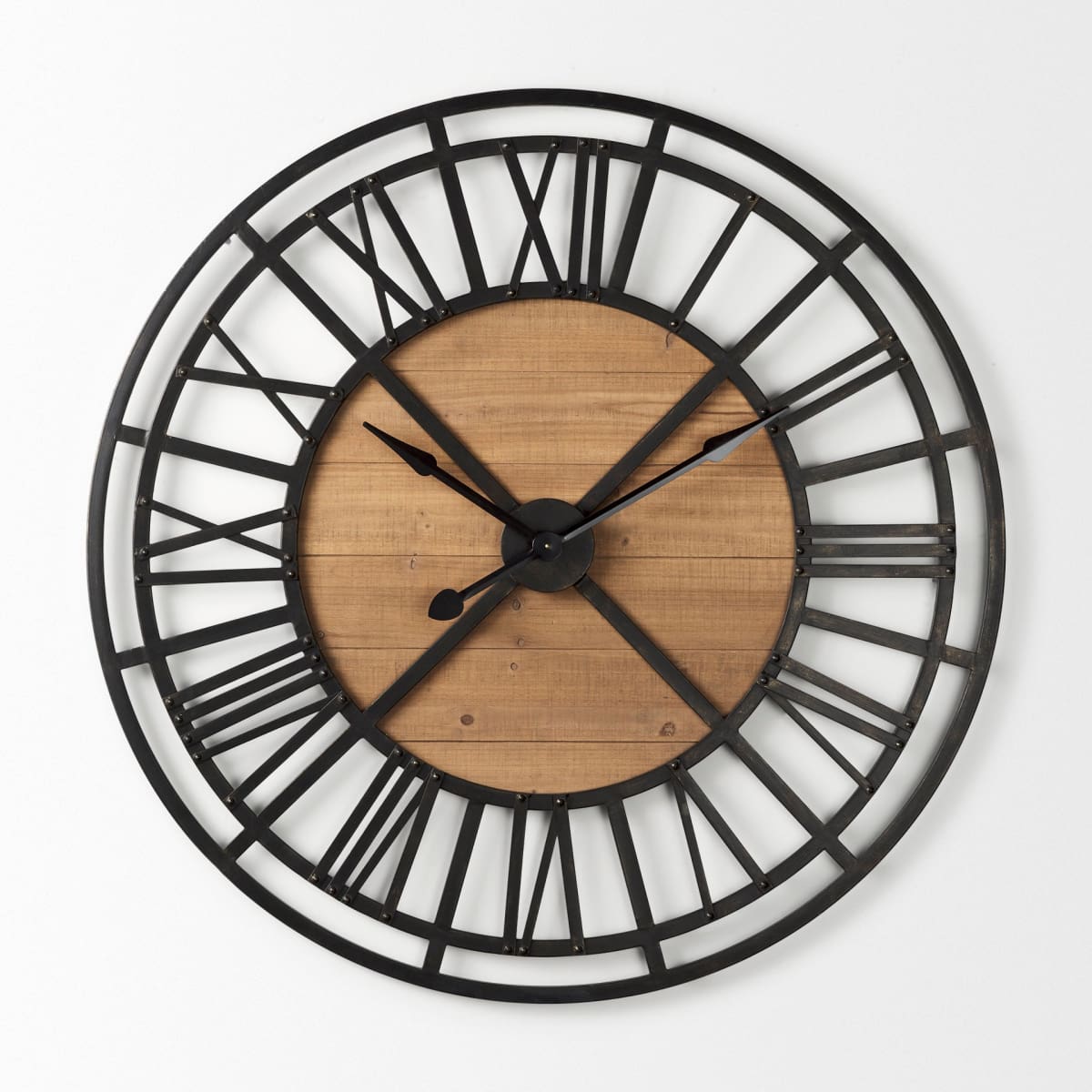 Lewiston Wall Clock Brown Wood | Black Metal | 42.1’’ - wall-clocks