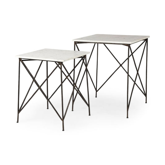 Lorlei End Side Table White Marble | Gold Iron | Set of 2 - end-and-side-tables
