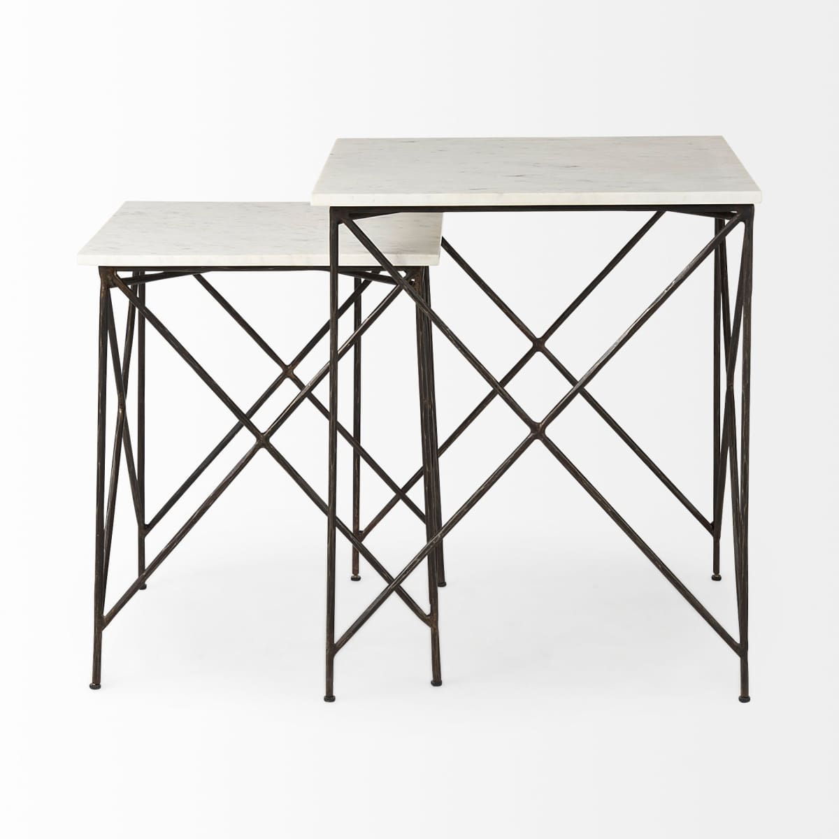 Lorlei End Side Table White Marble | Gray Iron | Set of 2 - end-and-side-tables