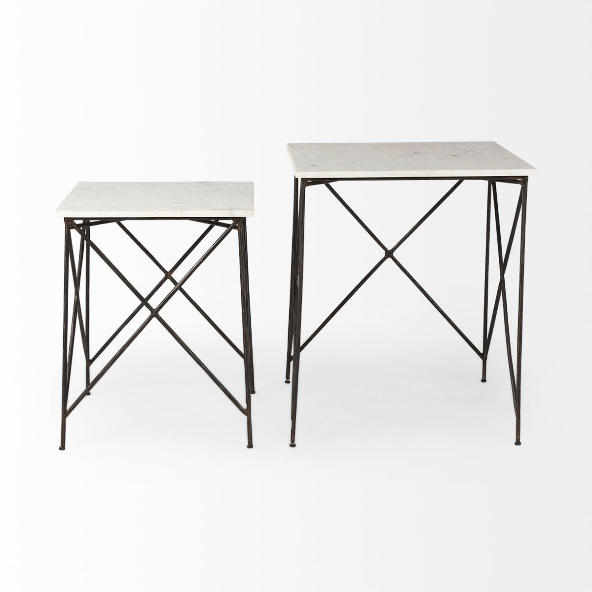 Lorlei End Side Table White Marble | Gray Iron | Set of 2 - end-and-side-tables