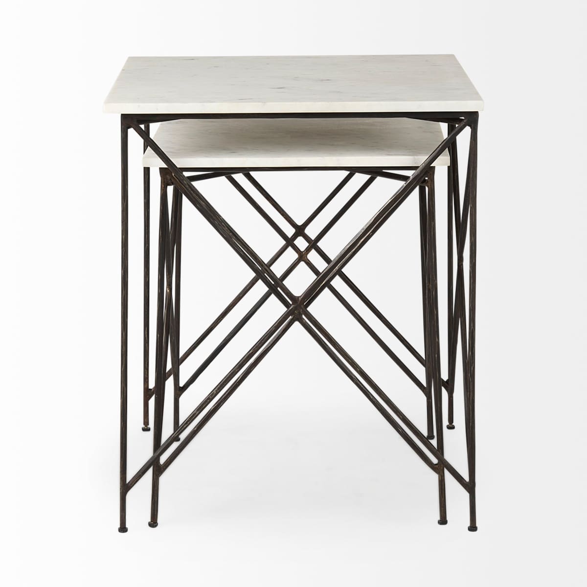 Lorlei End Side Table White Marble | Gray Iron | Set of 2 - end-and-side-tables