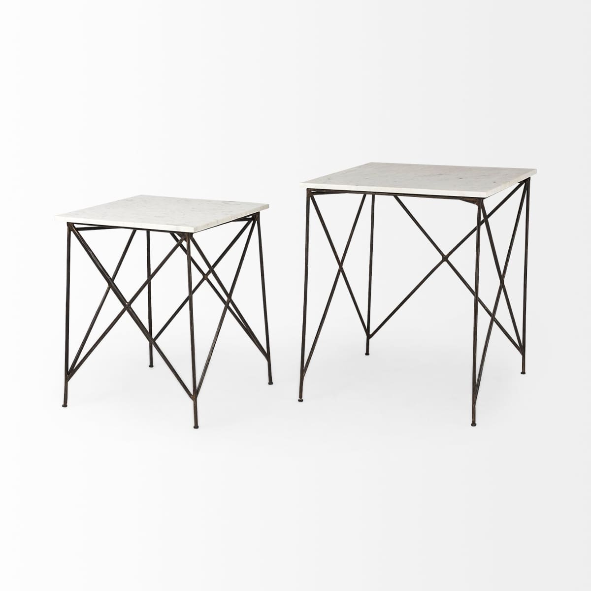 Lorlei End Side Table White Marble | Gray Iron | Set of 2 - end-and-side-tables