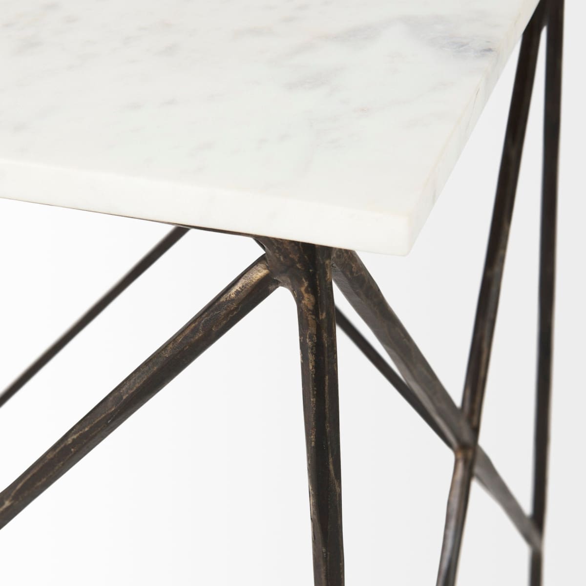 Lorlei End Side Table White Marble | Gray Iron | Set of 2 - end-and-side-tables