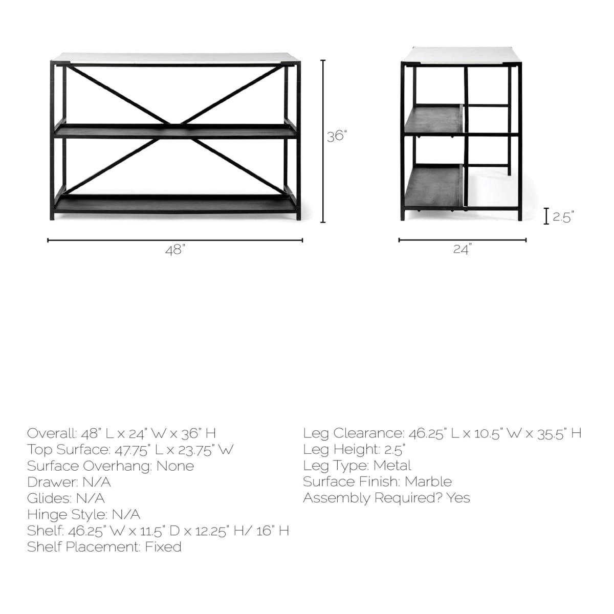 Furniture Barn Lucas Kitchen Island White Marble Black Metal
