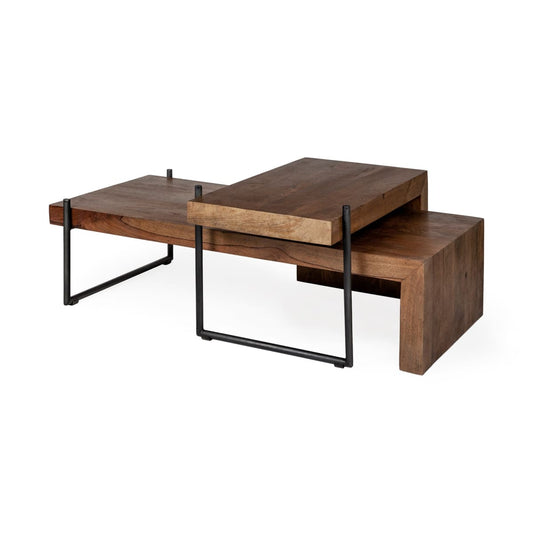 Maddox Coffee Table Brown Wood | Black Metal - coffee-tables