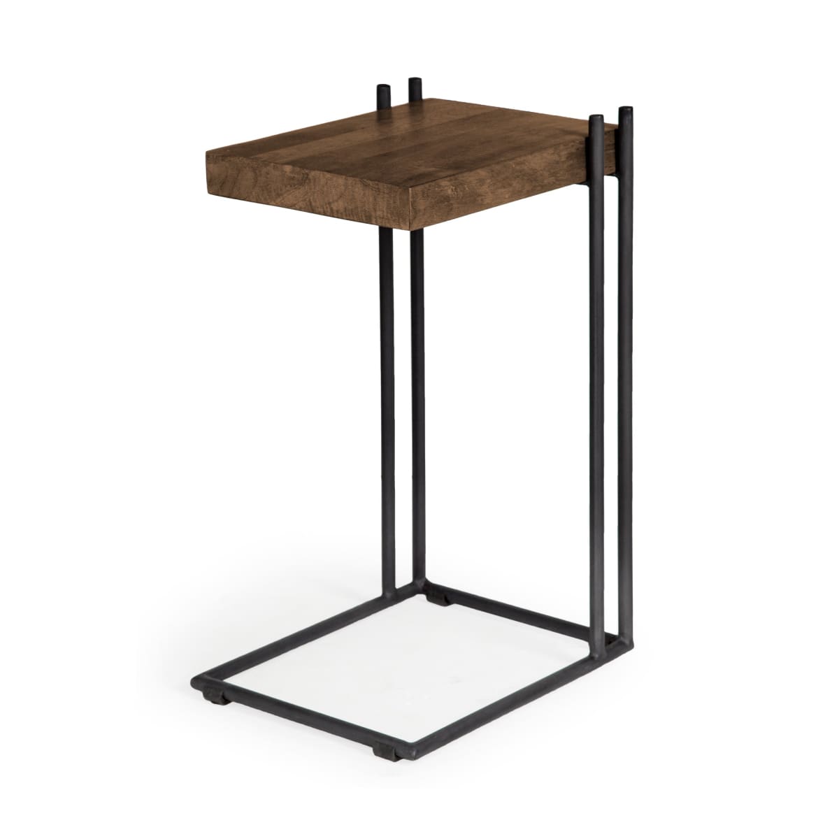 Maddox End Side Table Brown Wood | Black Metal | C-shaped - end-and-side-tables