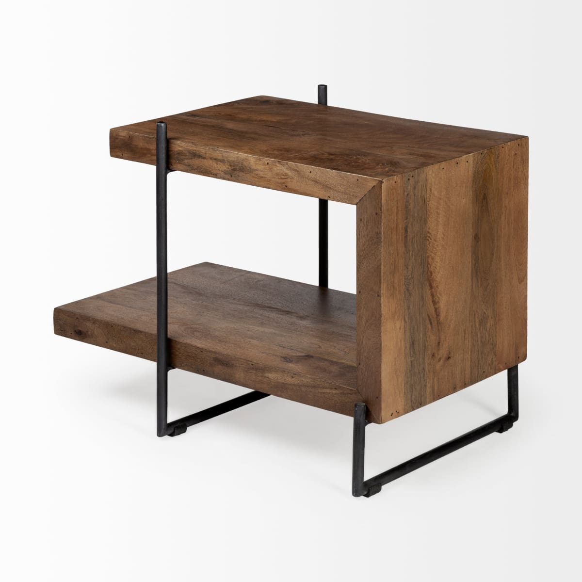 Maddox End Side Table Brown Wood | Black Metal | U-shaped - end-and-side-tables