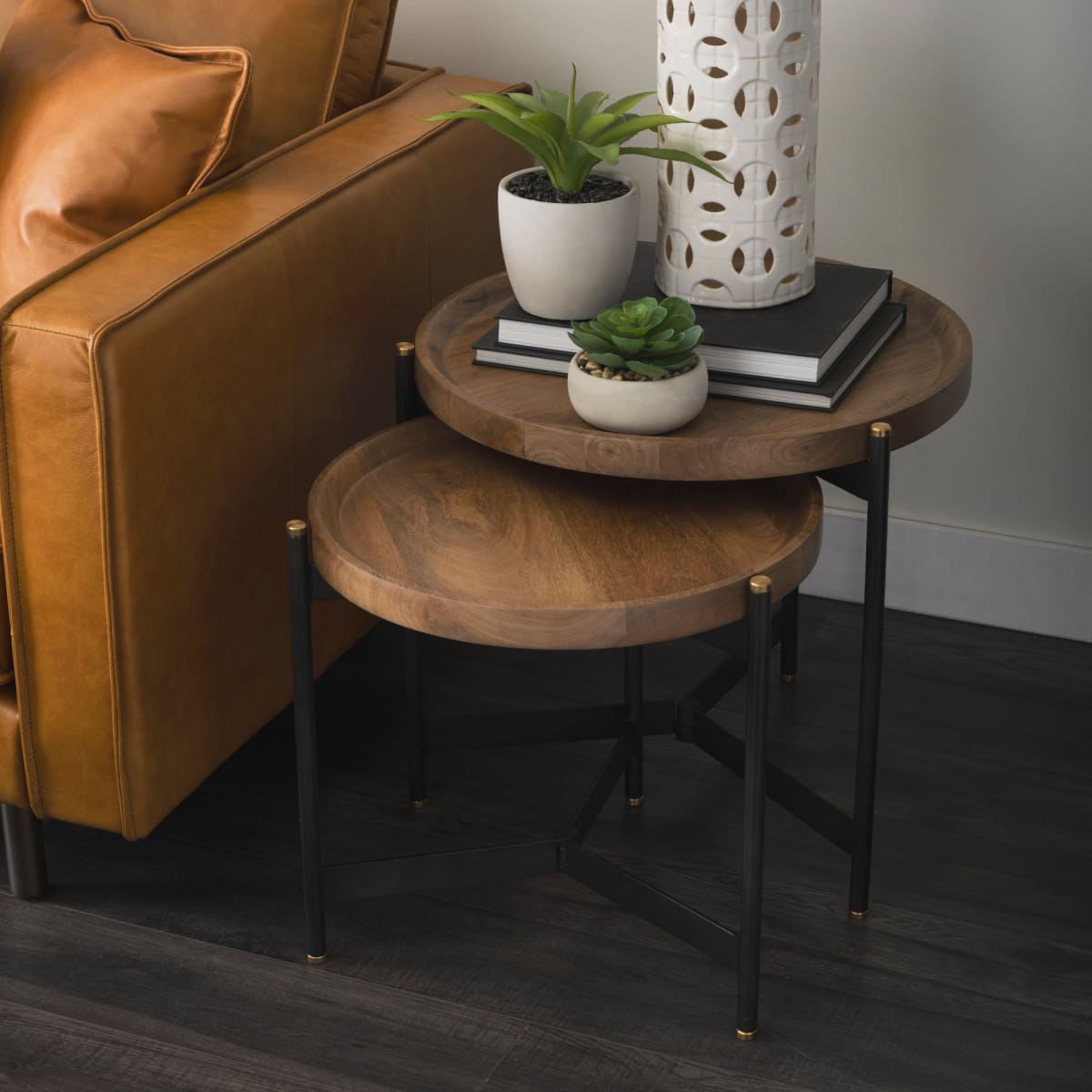 Marquisa Accent Table Brown Wood | Black Metal - end-and-side-tables