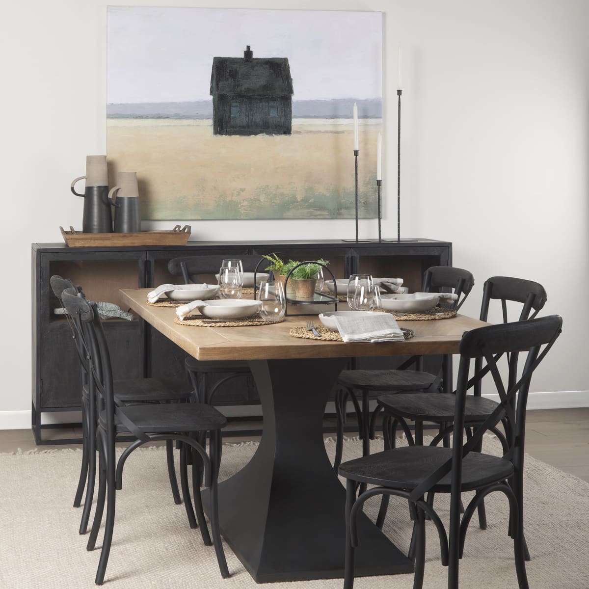 Maxton Dining Table Light Brown Wood | Black Metal - dining-table