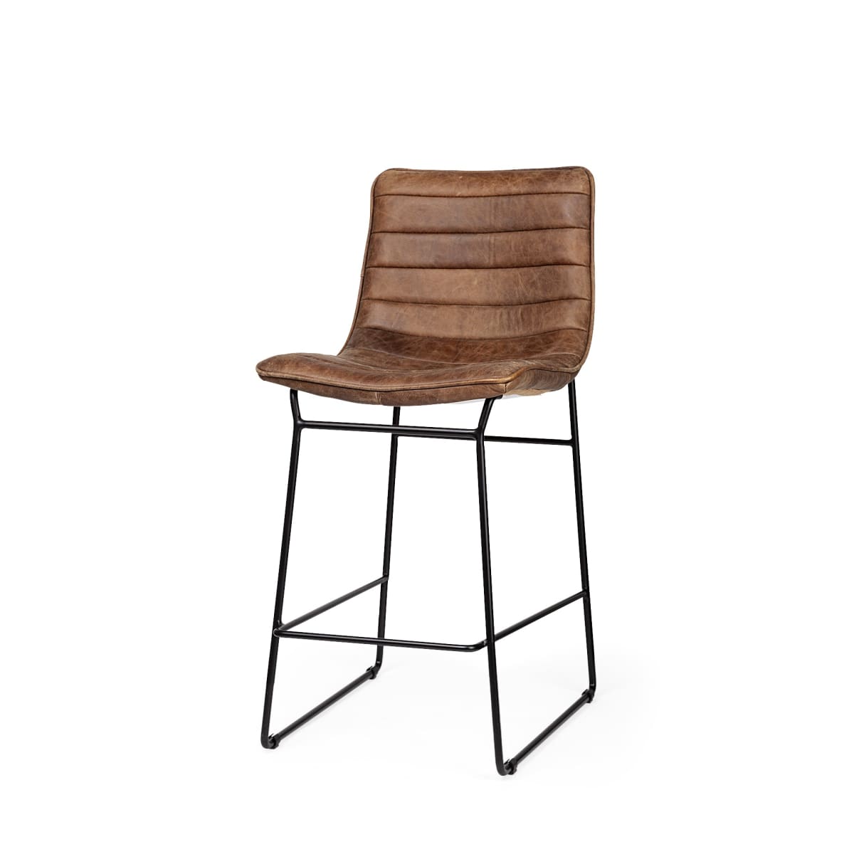 Meritt Bar Counter Stool Brown Leather | Black Metal - bar-stools