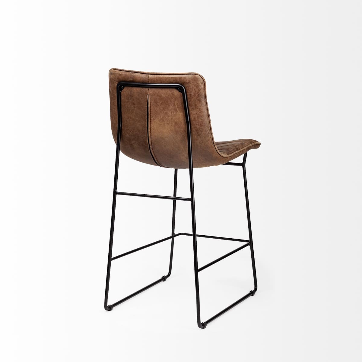 Meritt Bar Counter Stool Brown Leather | Black Metal - bar-stools