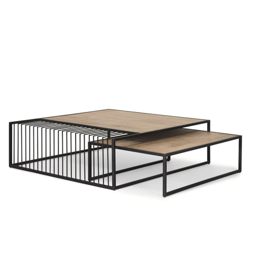 Miles Coffee Table Black Metal | Light Brown Wood - coffee-tables