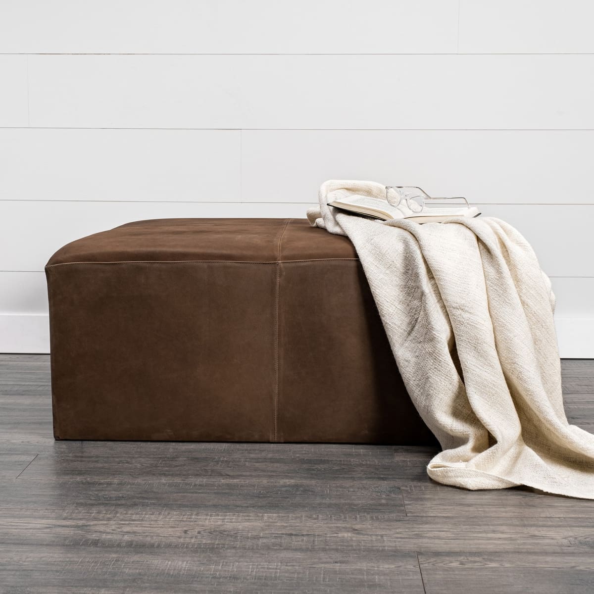 Minara Ottoman Brown Leather - ottoman-and-poufs