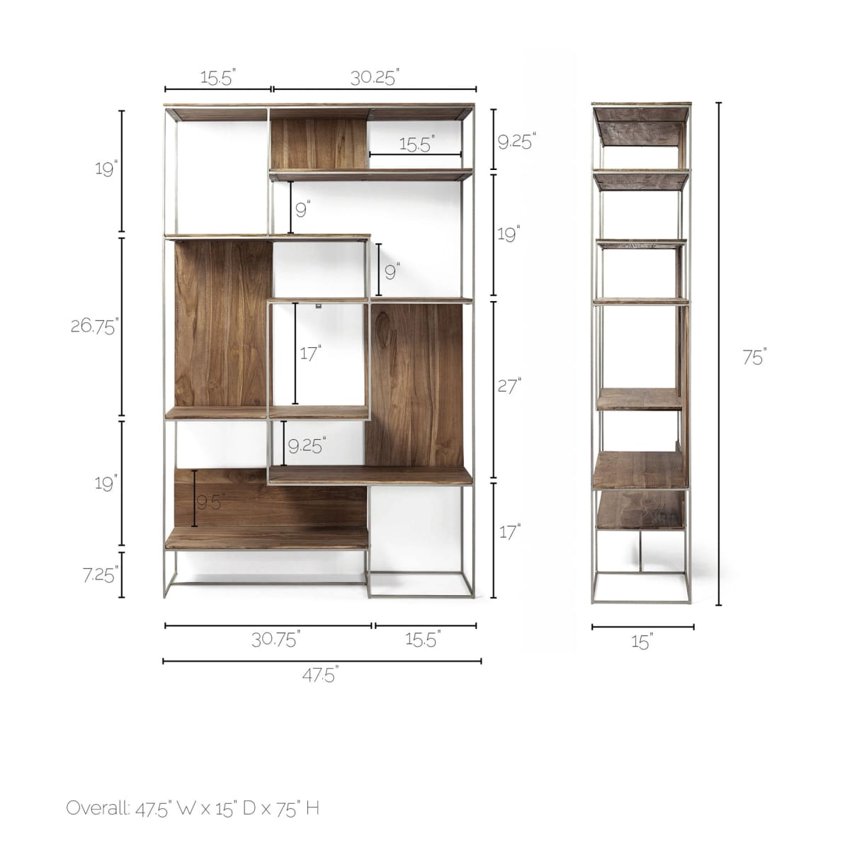 Morris 6 Tier Shelving Unit Brown Wood | Silver Metal - shelving