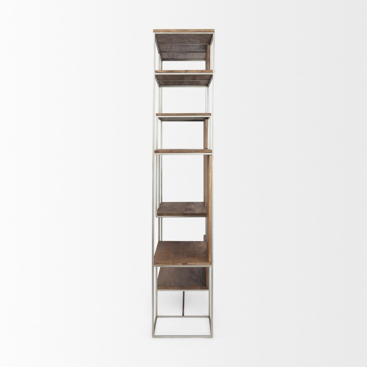 Morris 6 Tier Shelving Unit Brown Wood | Silver Metal - shelving