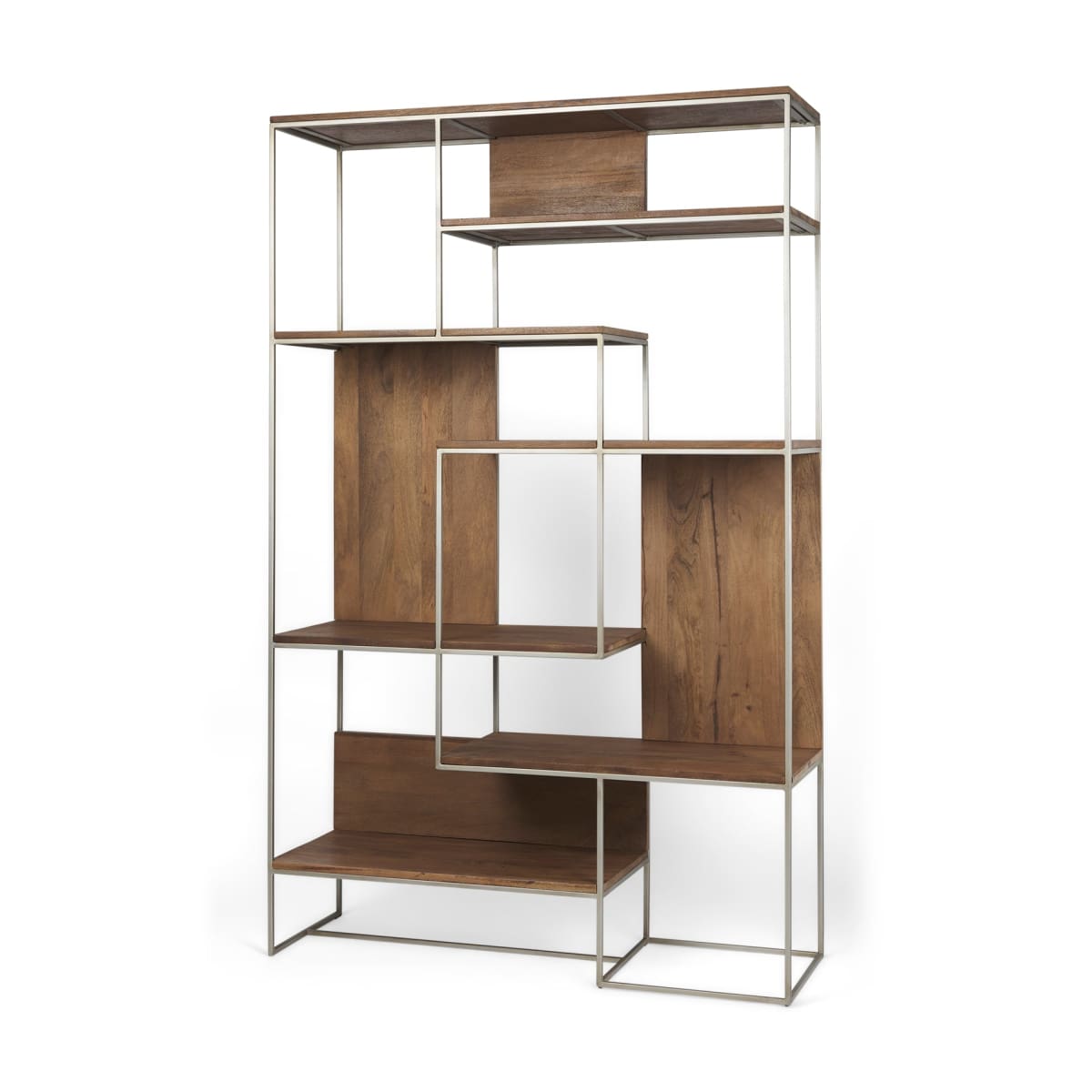 Morris 6 Tier Shelving Unit Brown Wood | Silver Metal - shelving