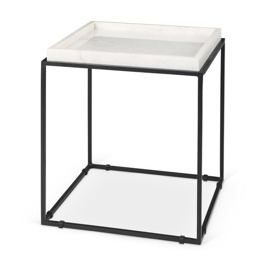Nathan End Side Table White Marble | Black Metal - end-and-side-tables