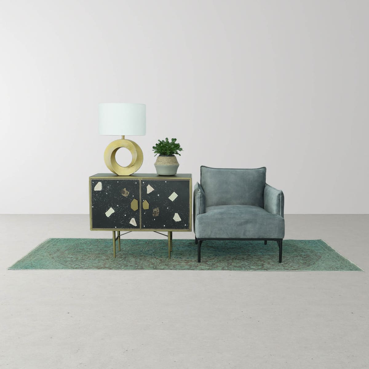 Nature Milk Jug Grass And Concrete Pot - lh-import-vases