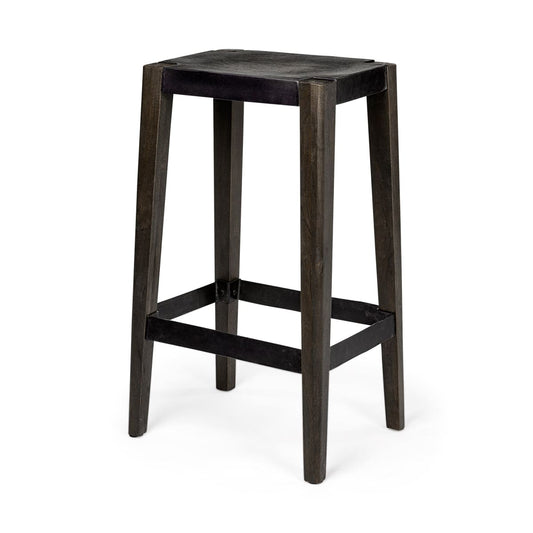 Nell Bar Counter Stool Black Metal | Dark Brown Wood | Bar - bar-stools