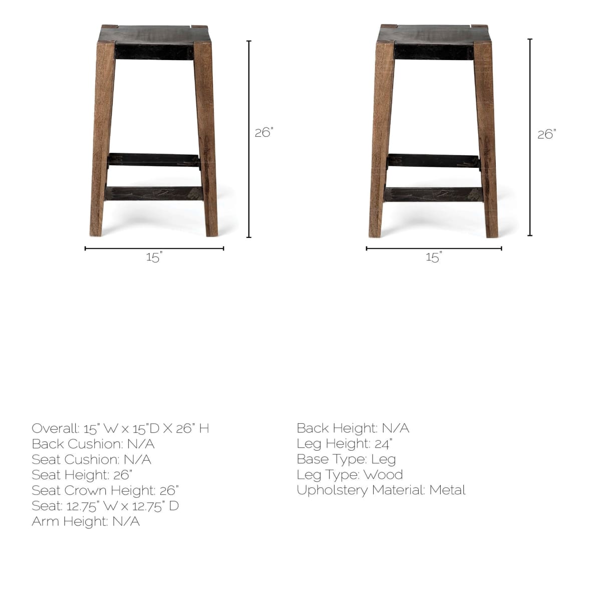 Nell Bar Counter Stool Black Metal | Light Brown Wood | Counter - bar-stools