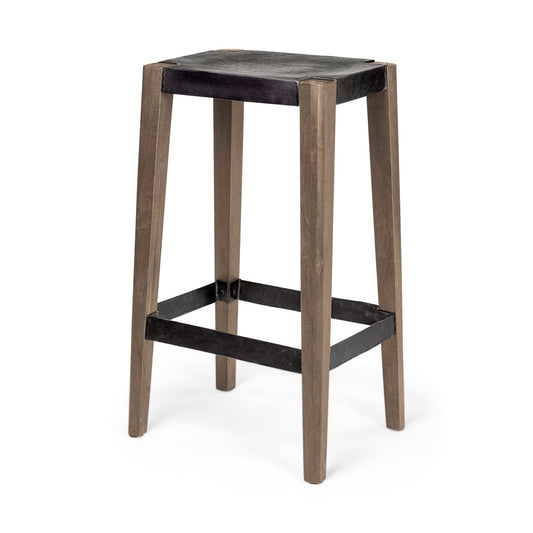 Nell Bar Counter Stool Black Metal | Light Brown Wood | Bar - bar-stools