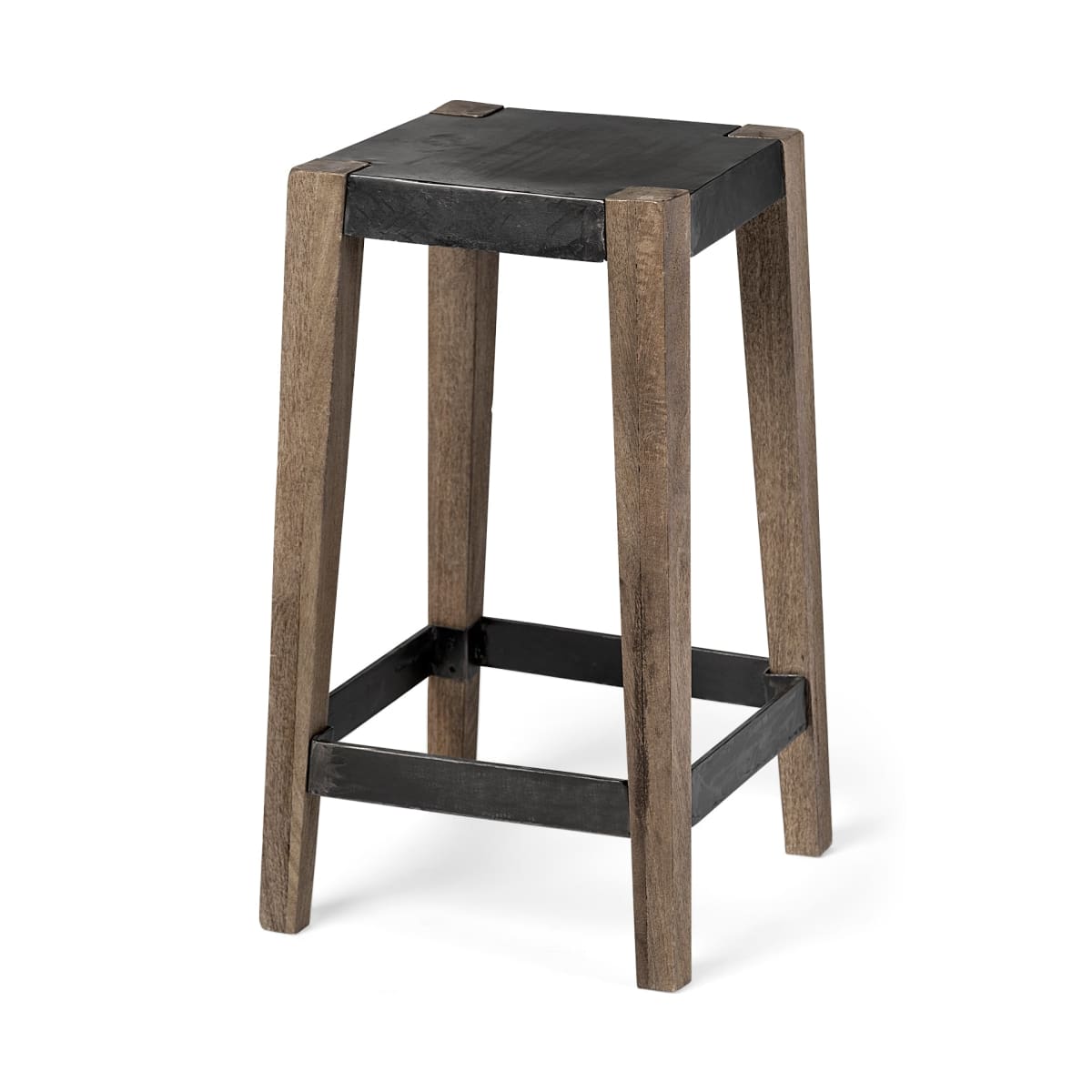 Nell Bar Counter Stool Black Metal | Light Brown Wood | Counter - bar-stools
