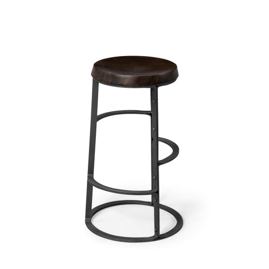 Neo Bar Counter Stool Brown Wood | Black Metal - bar-stools