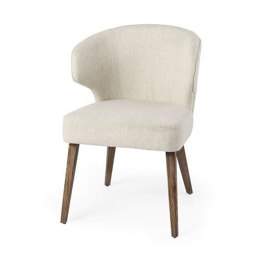 Niles Dining Chair Cream Fabric | Medium Brown Wood - dining-chairs