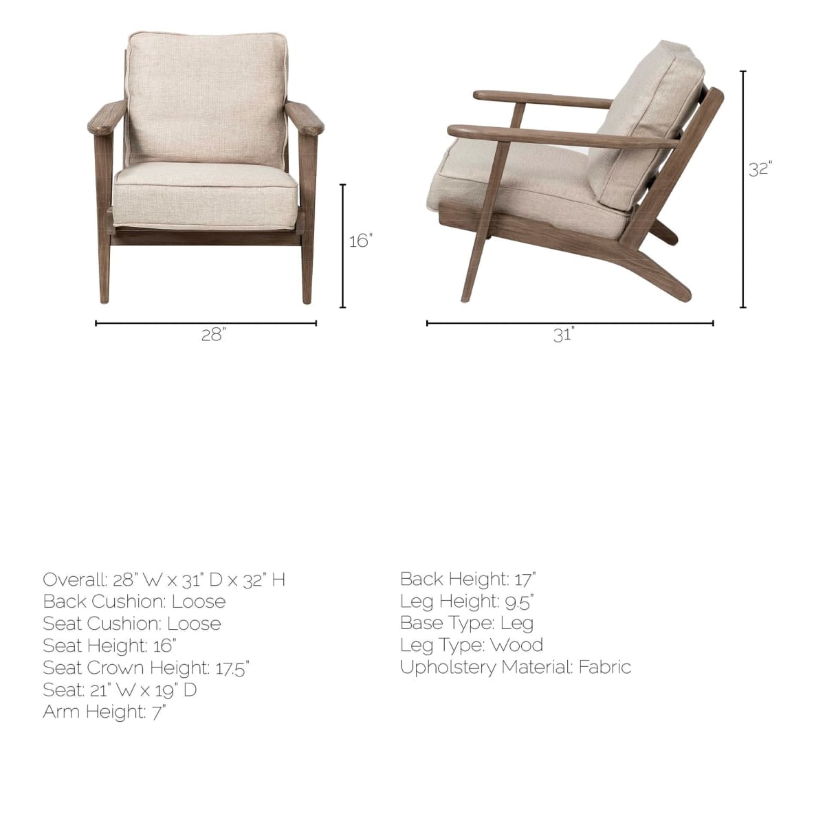 Olympus Upholstered Accent Chair Beige Fabric | Brown Wood - accent-chairs