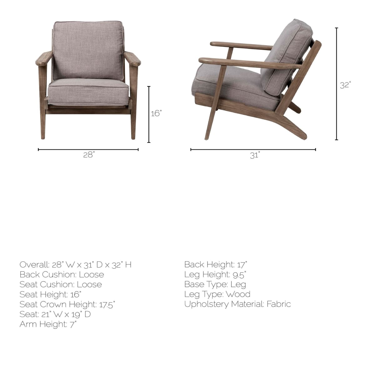 Olympus Upholstered Accent Chair Flint Gray Fabric | Brown Wood - accent-chairs