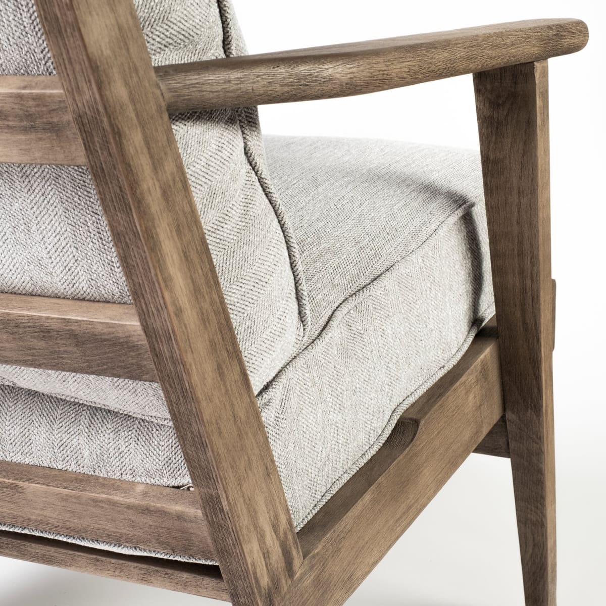 Olympus Upholstered Accent Chair Frost Gray Fabric | Brown Wood - accent-chairs