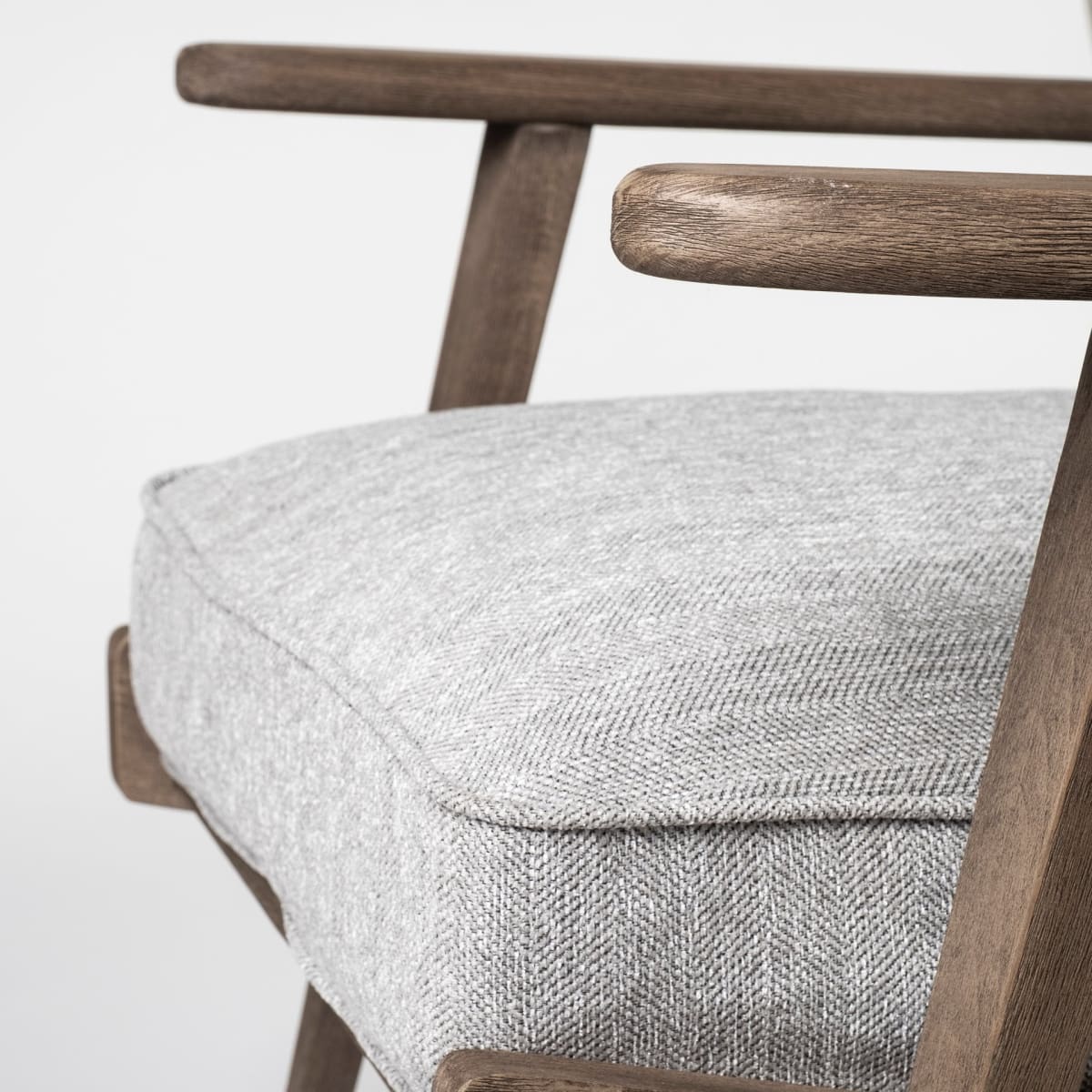 Olympus Upholstered Accent Chair Frost Gray Fabric | Brown Wood - accent-chairs