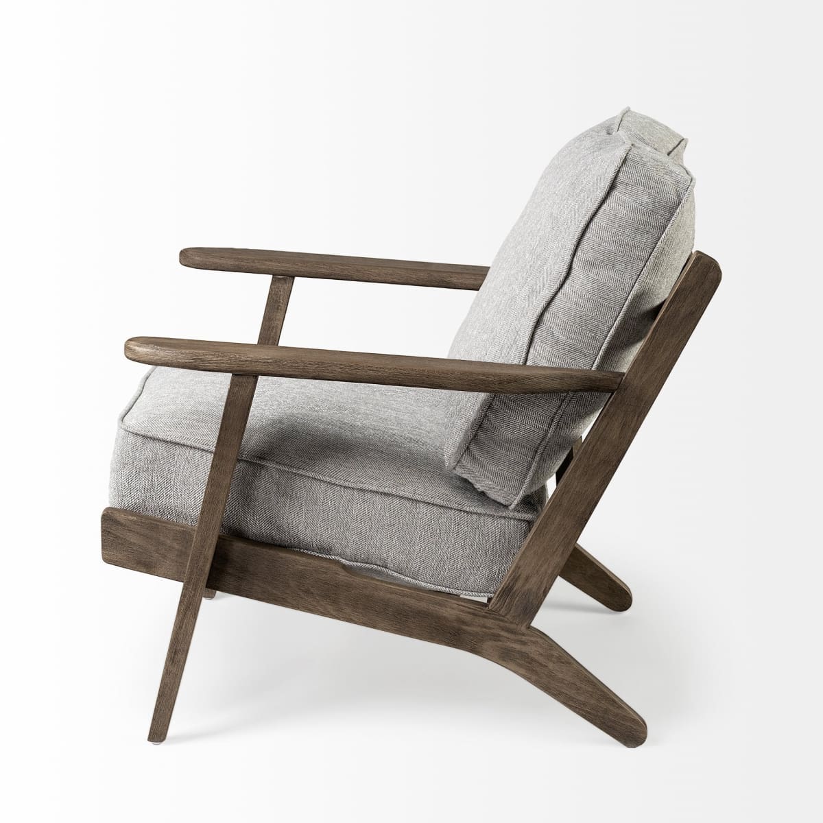 Olympus Upholstered Accent Chair Frost Gray Fabric | Brown Wood - accent-chairs