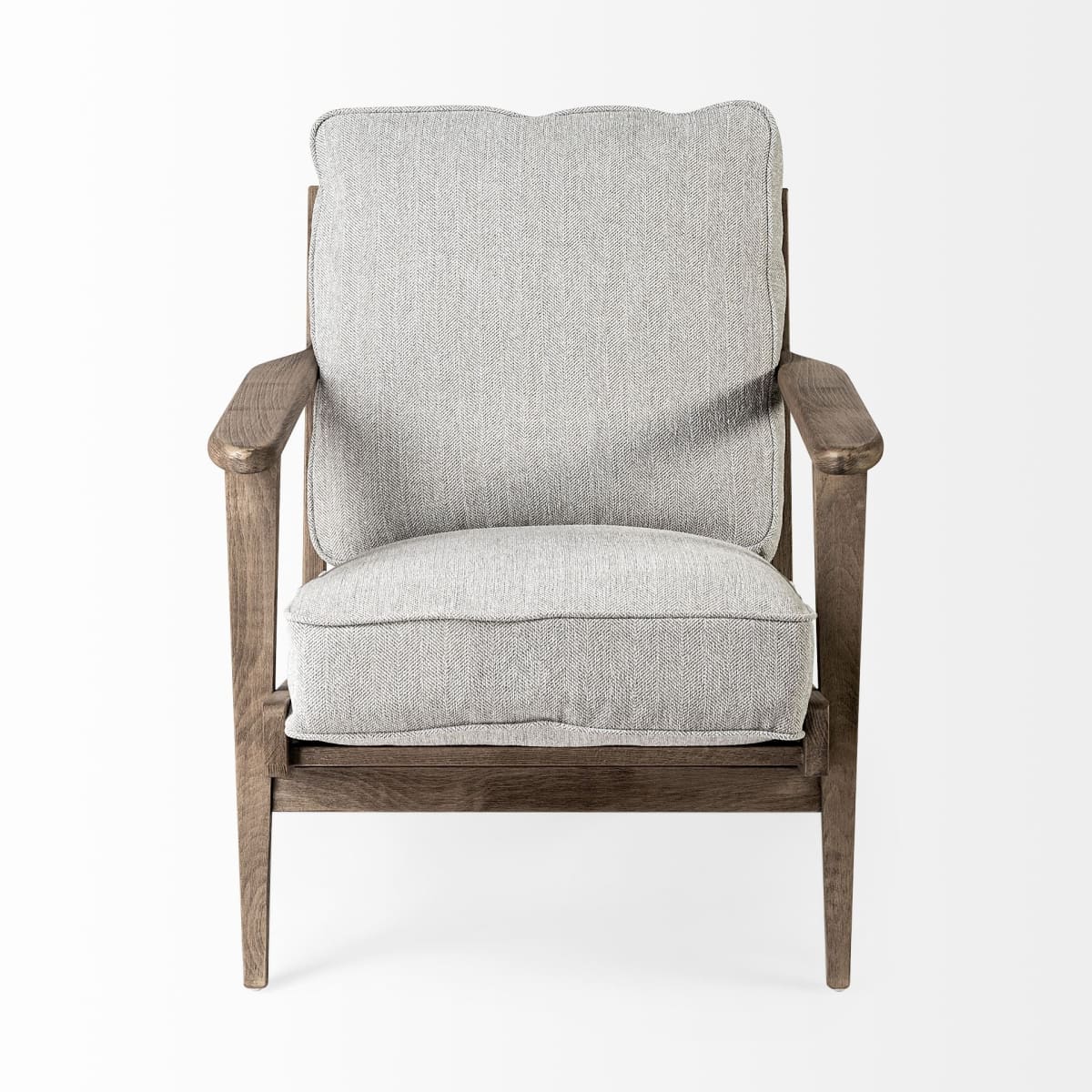 Olympus Upholstered Accent Chair Frost Gray Fabric | Brown Wood - accent-chairs