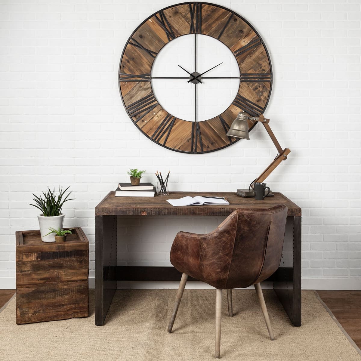 Orwell Office Desk Brown Wood | Black Metal - office