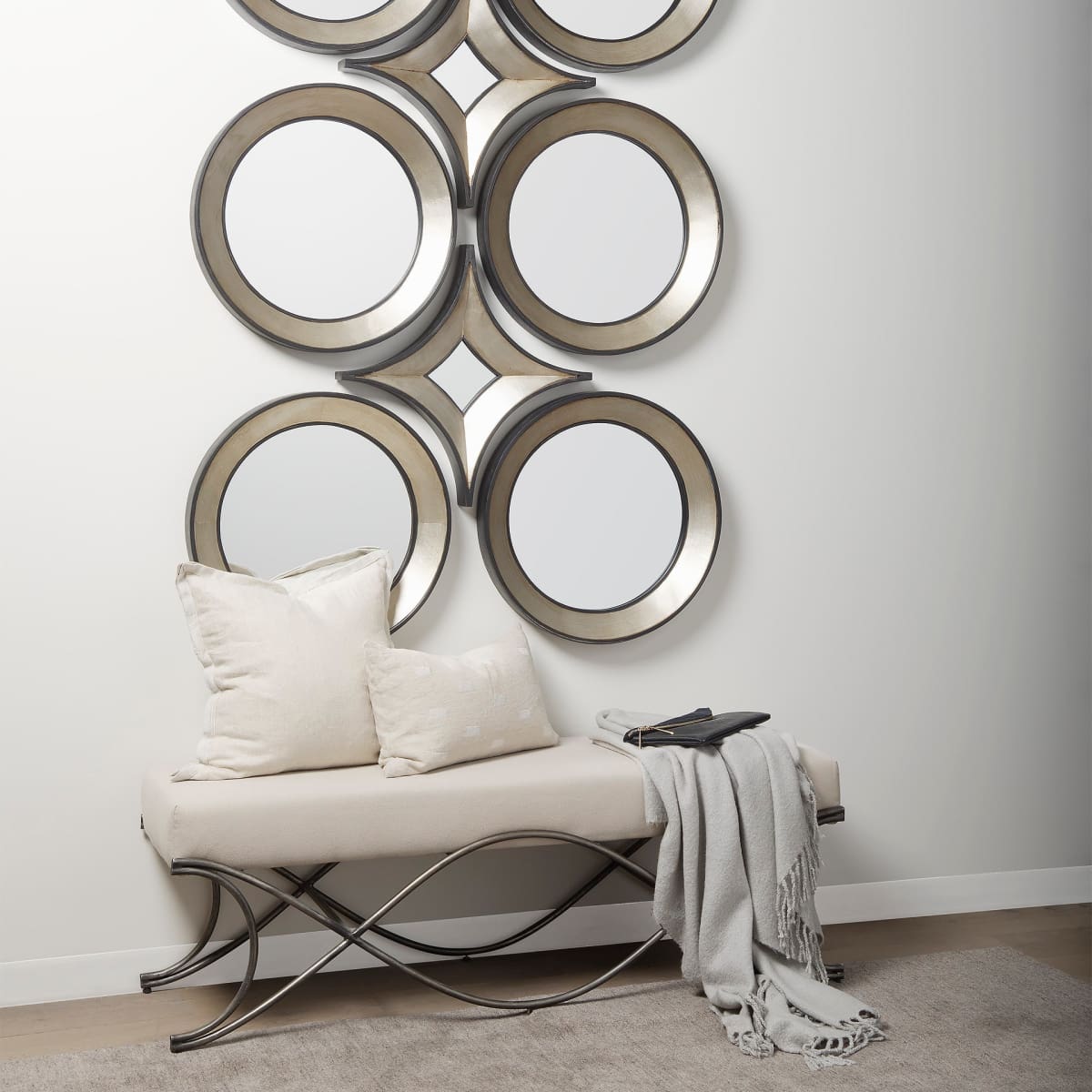 Ovallas Wall Mirror Champagne Wood | Round - wall-mirrors-grouped