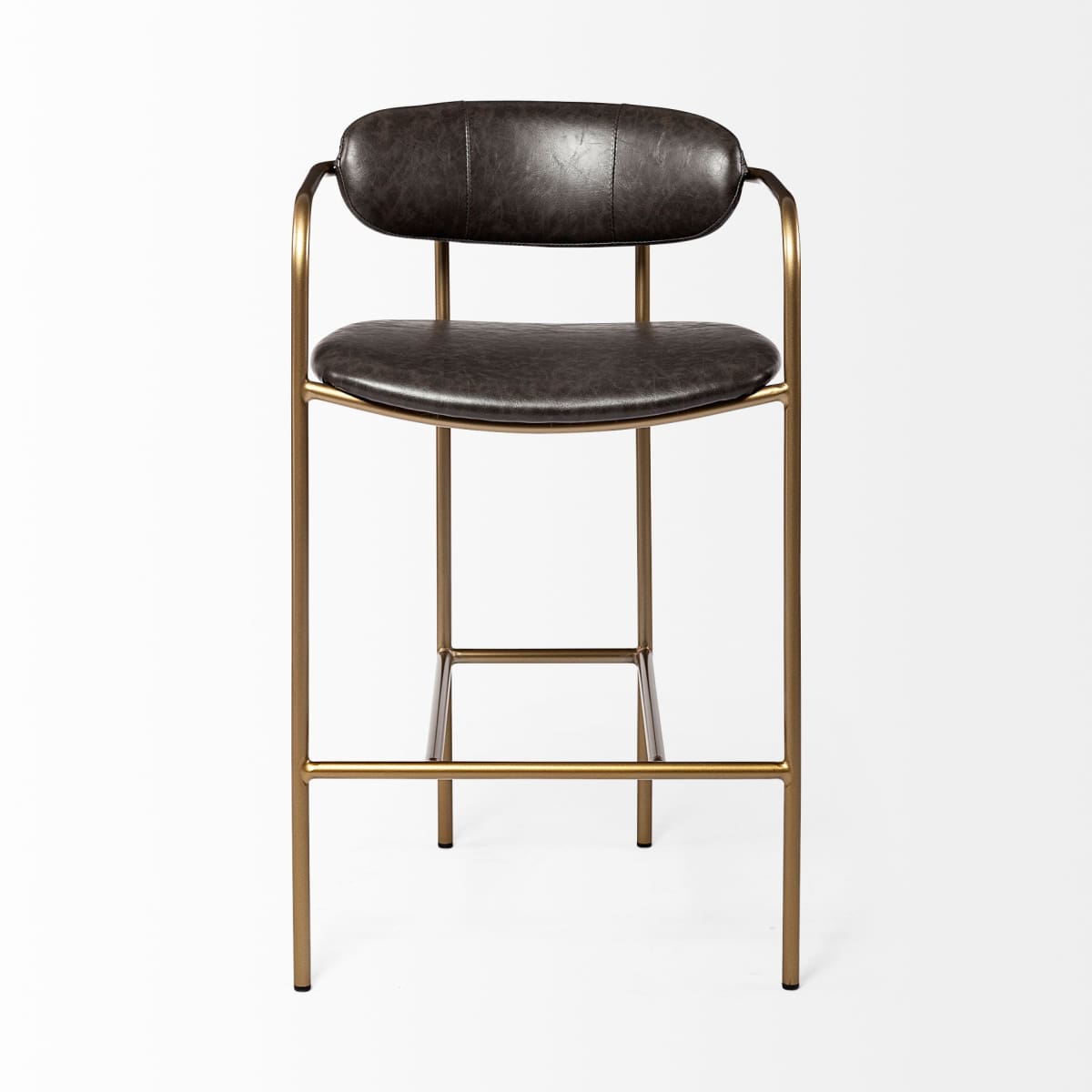 Parker Bar Counter Stool Brown Faux Leather | Gold Metal | Counter - bar-stools