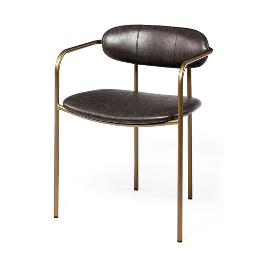 Parker Dining Chair Brown Faux Leather | Gold Metal - dining-chairs