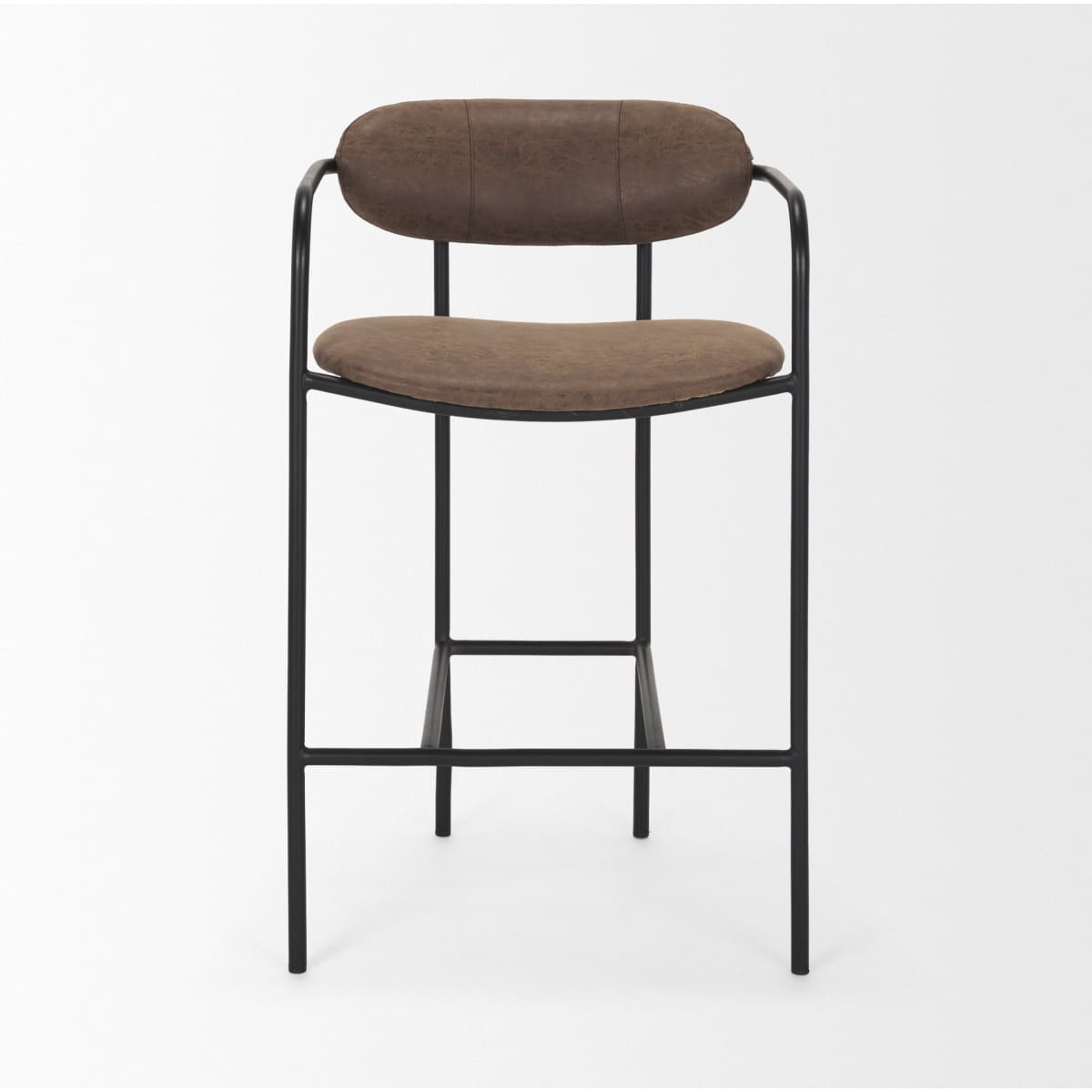 Parker Leather Seat Bar Counter Stool Black Metal | Brown Faux Leather - bar-stools