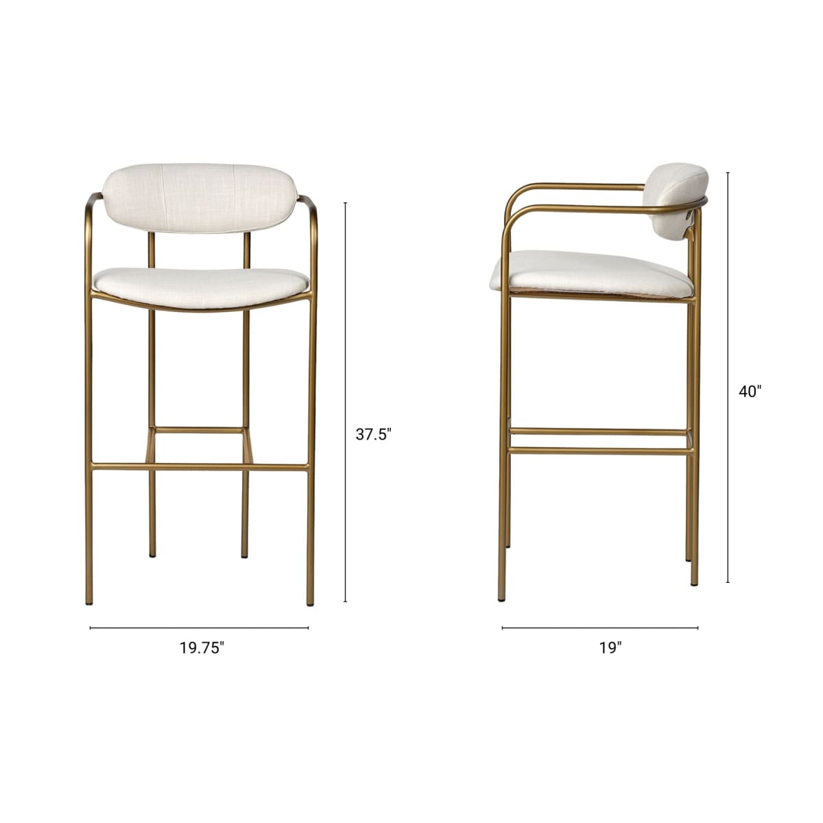 Parker Upholstered Seat Bar Counter Stool Cream Fabric | Gold Metal | Bar - bar-stools