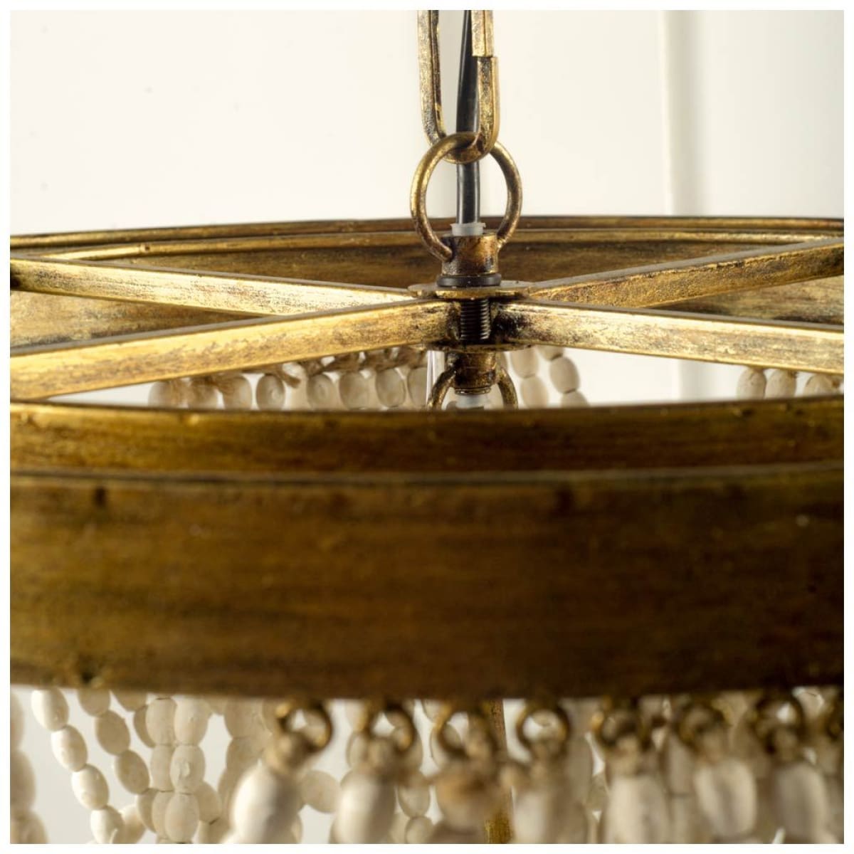 Pendra Chandelier Gold Metal | Whitewashed Wood - chandeliers